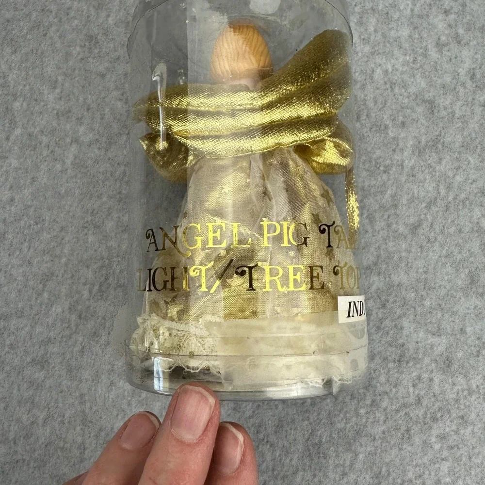 Trim A Home Vtg Angel Pigtail Light Tree Topper Gold Lace Porcelain‎ 048931-117
